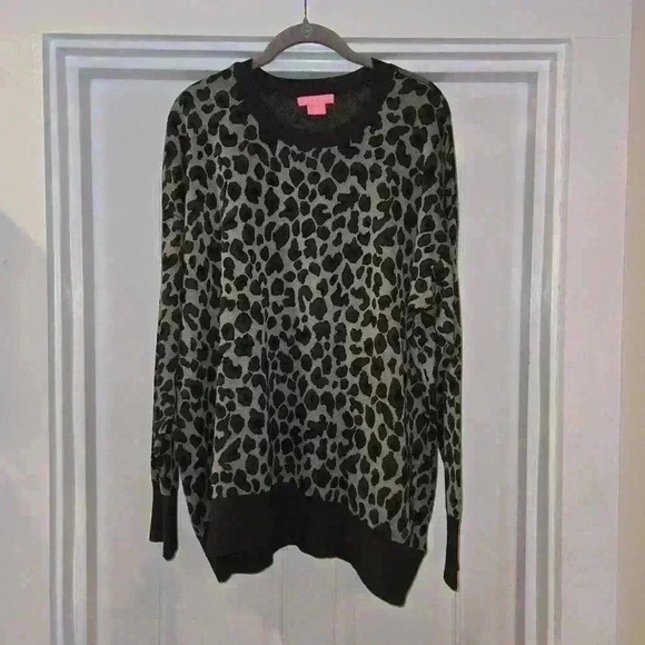 Isaac Mizrahi Womens Crewneck Leopard Black Gray Sweater Size XXL - Picture 1 of 10